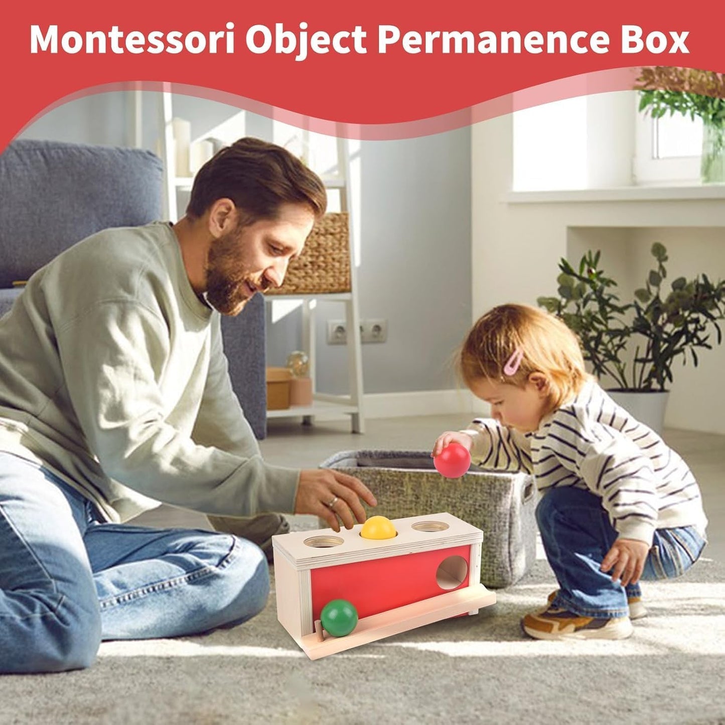 Montessori Object Permanence Box for Baby, Wooden Ball Drop Toy for Toddlers 1 2 Year Old, Early Learning Activities, Educational Cause and Effect Game, Gift for Boys Girls 6 9 12 18 Months