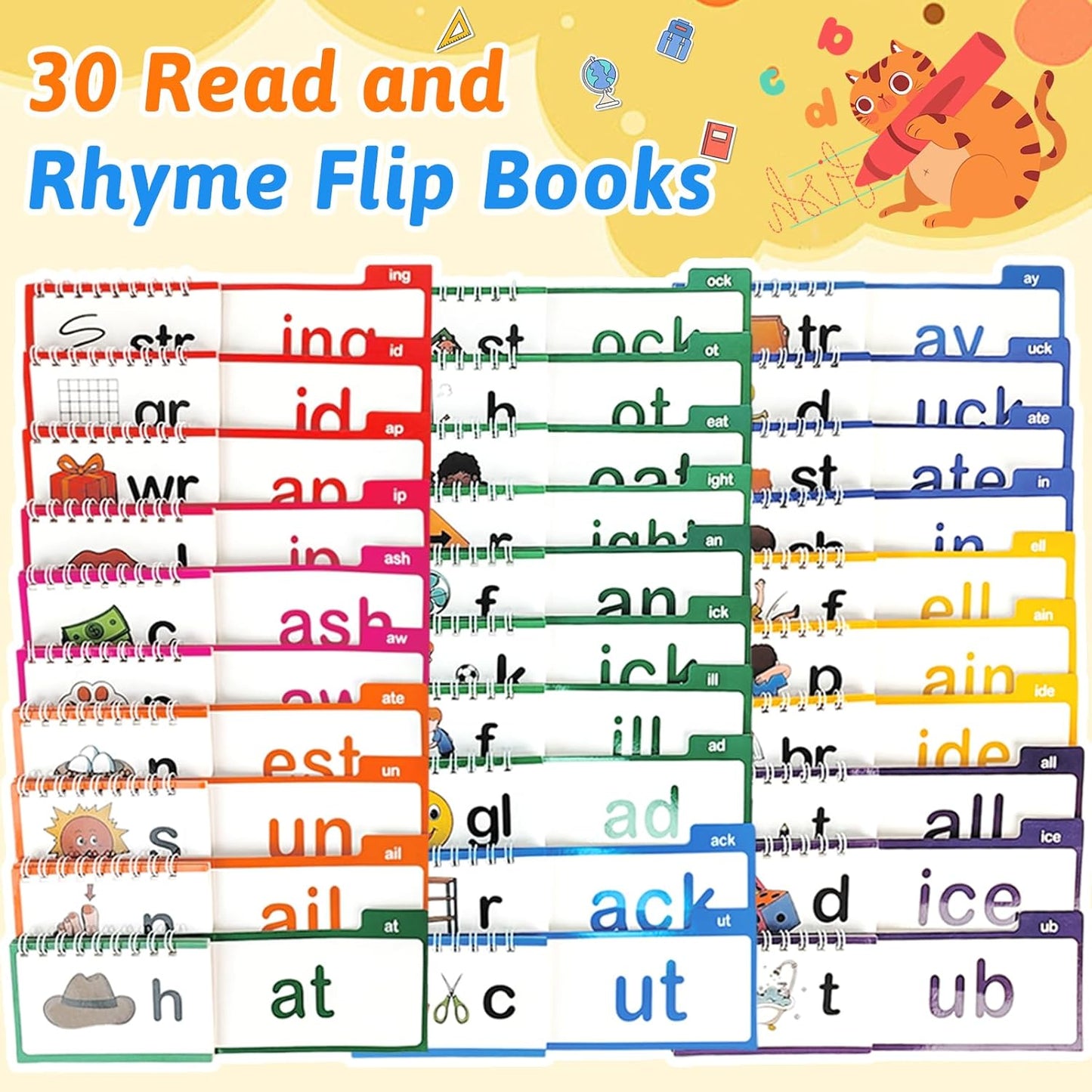 30 Read and Rhyme Flip Books,Word Families Flash Cards