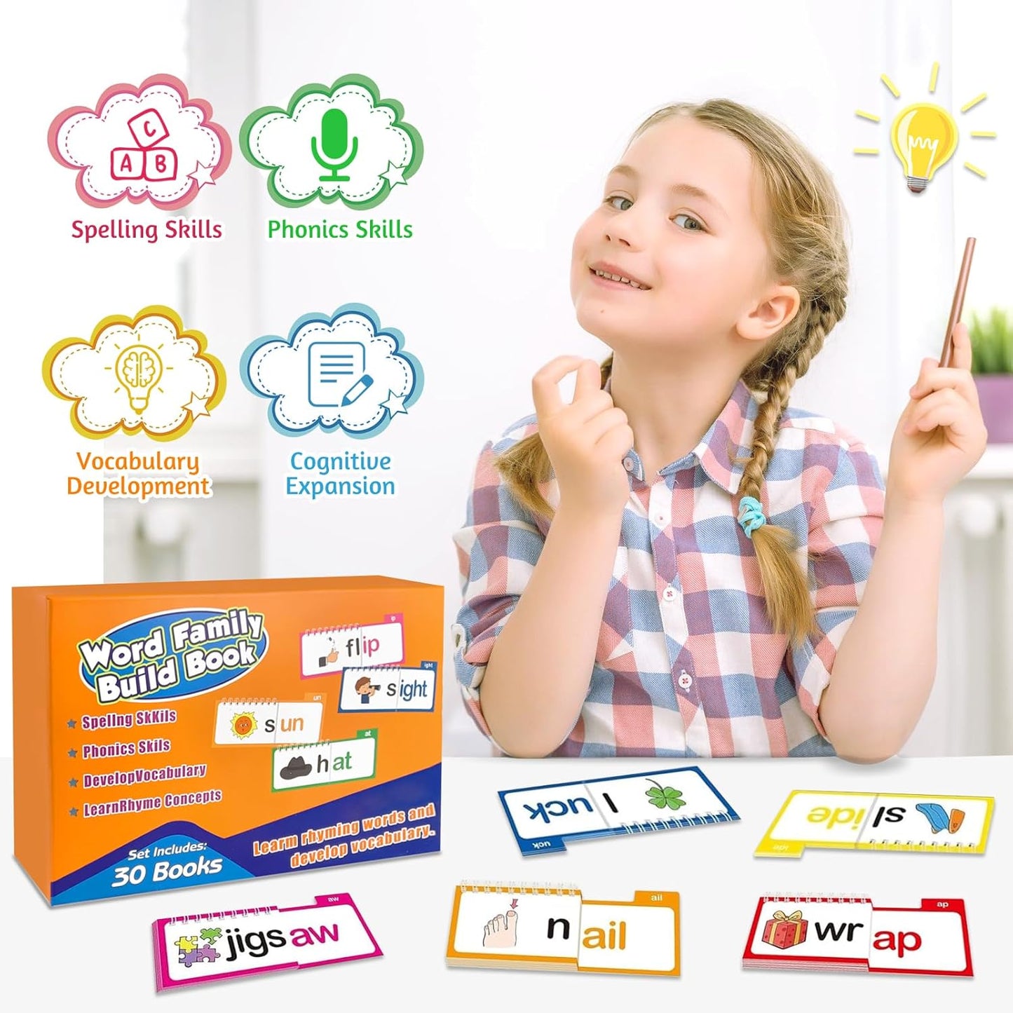 30 Read and Rhyme Flip Books,Word Families Flash Cards