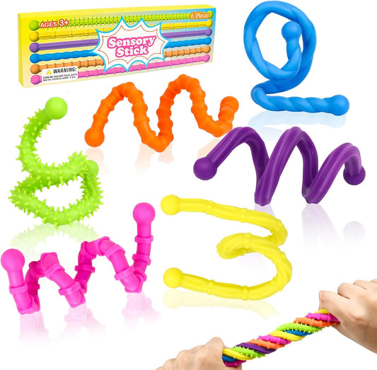 6 Pack Fidget Toys Textured Stretchy Sensory Stick