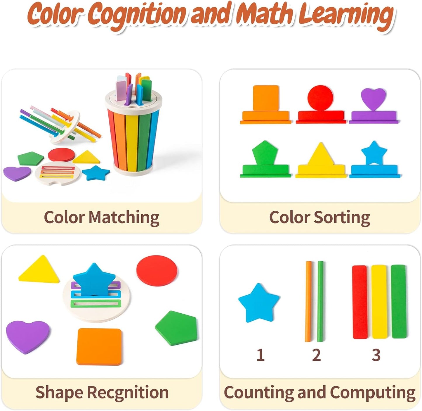 Montessori Toys for 1 2 3 years old, Toddlers Wooden Shape and Colour Sorting, Sensory Toy, Kids Travel Game for Airplane Car Journey, Fine Motor Skills, Cause and Effect Activities