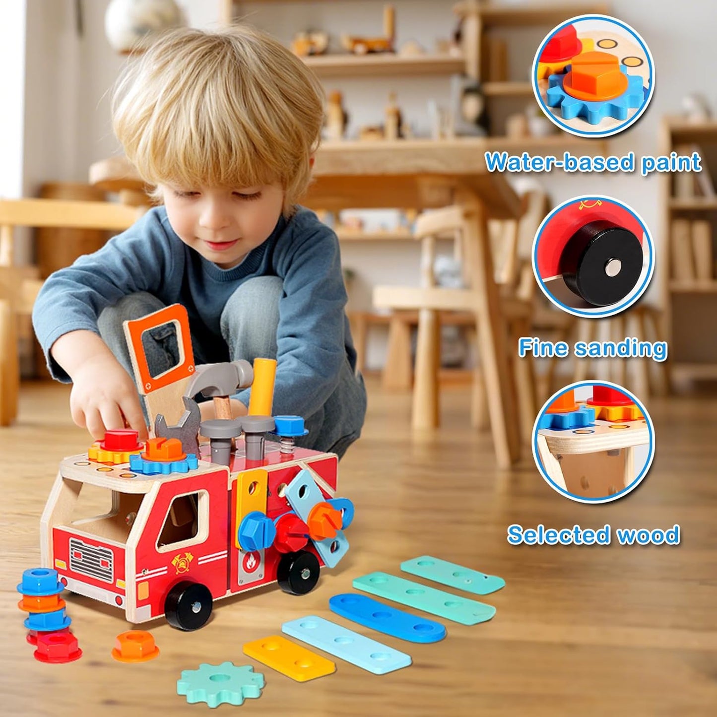 Wooden Kids Tool Set, 32-Piece Montessori Toy for Children Ages 2 3 4 5, Durable Skill-Building Activity Set to Enhance Creativity & Hand Coordination, Pretend Play Tool Kits