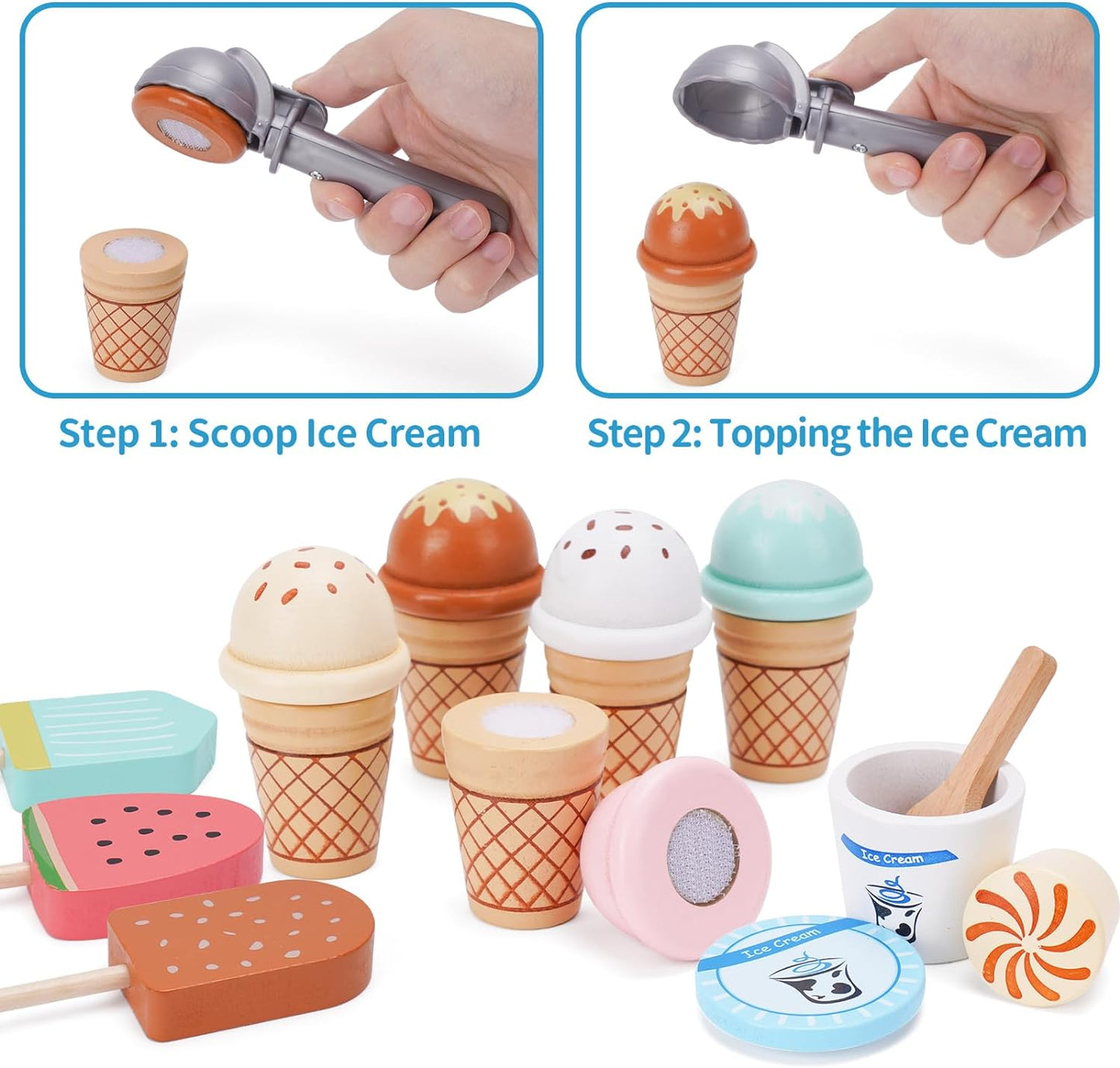Wooden Ice Cream Counter Playset for Kids