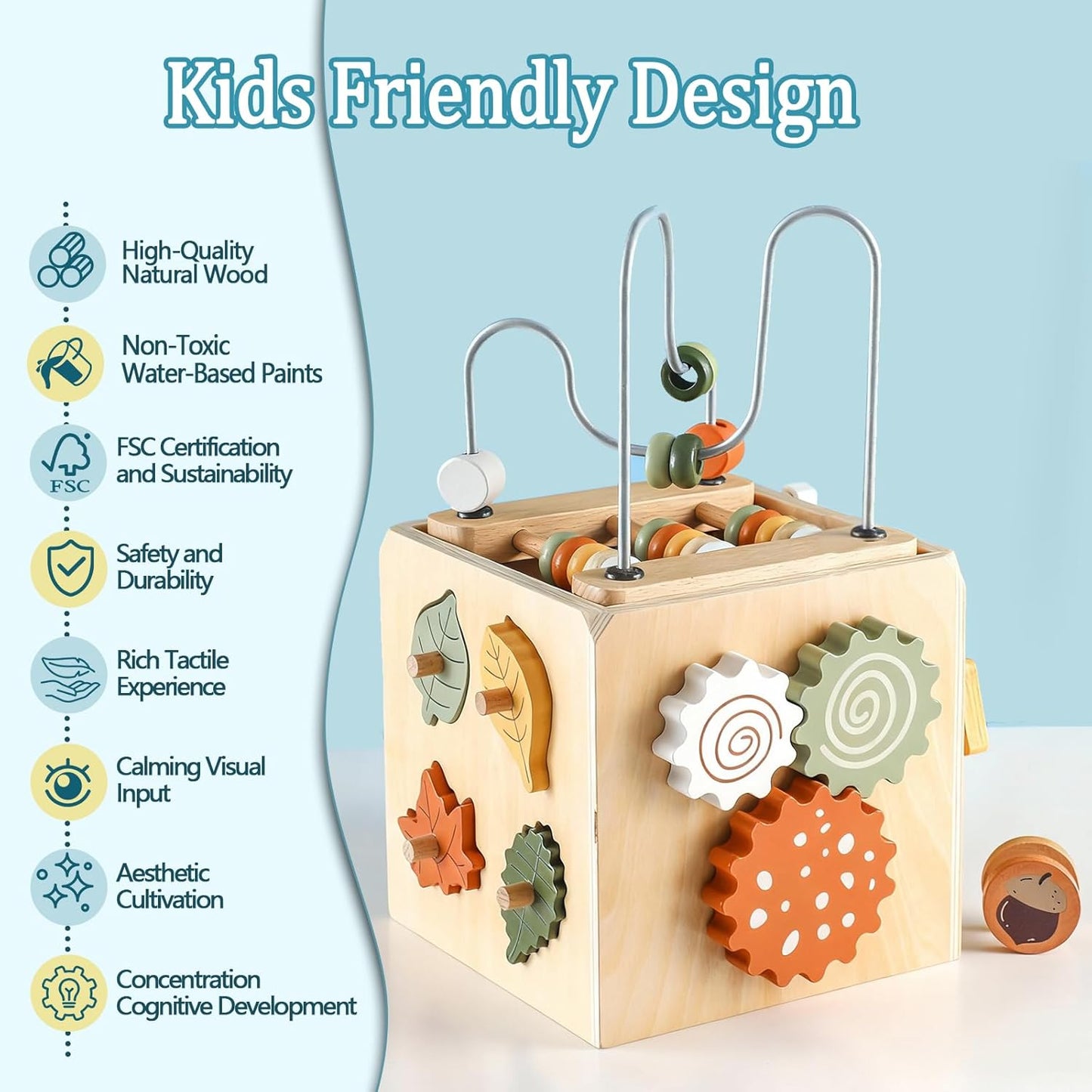 Montessori Toys for 1 2 3 4 years old, Wooden Activity Cube, Shape Sorter, Drop and Roll Toy, First Birthday Gifts for Bay Boy Girl, Toddler Fine Motor Skills, Educational Learning Activities