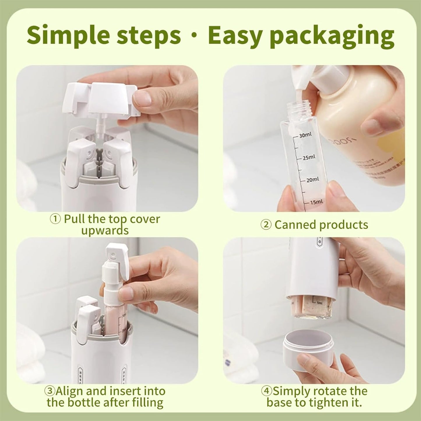 4 in 1 Refillable Travel Bottles for Toiletries, Leak Proof Portable Containers