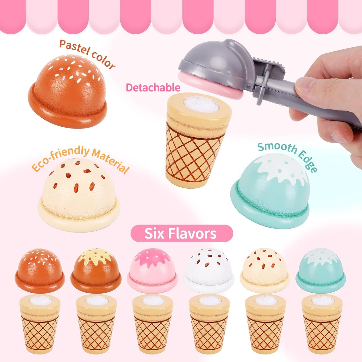 Wooden Ice Cream Toys for Toddlers 3-5