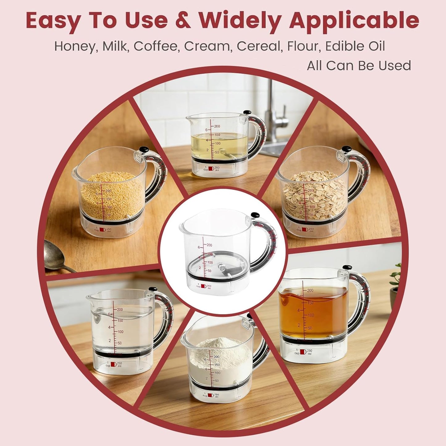 4 in1 Adjustable Measuring Cup with Scraper-Style Seal Base