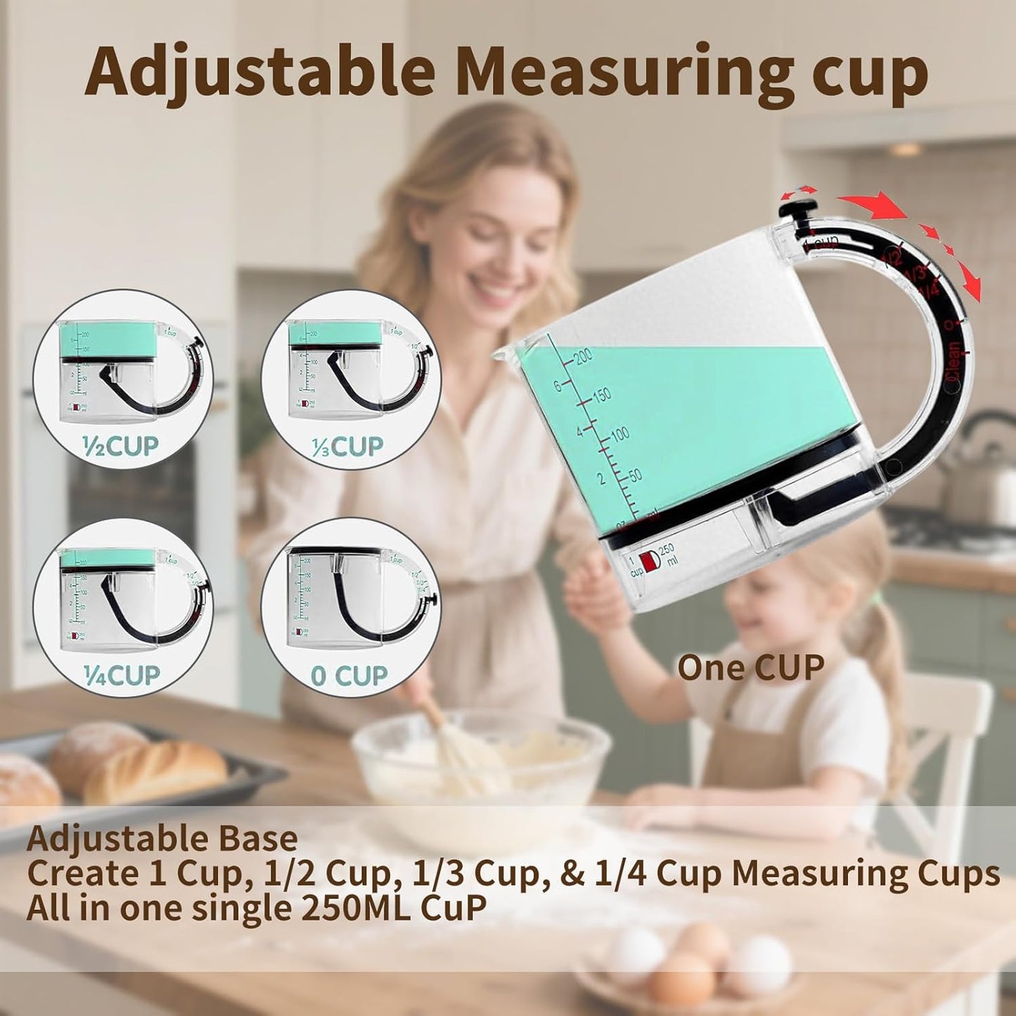 4 in1 Adjustable Measuring Cup with Scraper-Style Seal Base