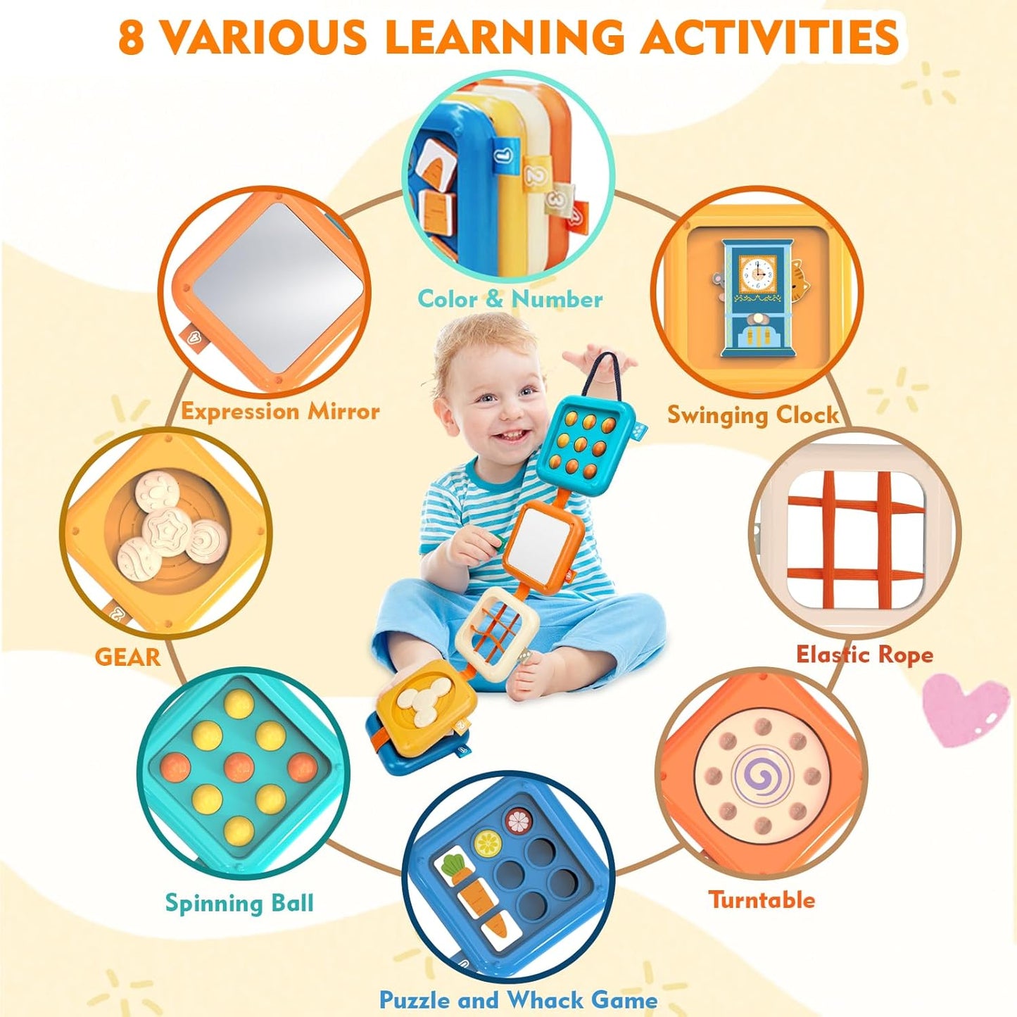 Baby Busy Board for 1 Year Old, Montessori Toys Toddler Toys Travel Activities Busy Cube Gifts Baby Boy Girl My First Montessori Busy Board