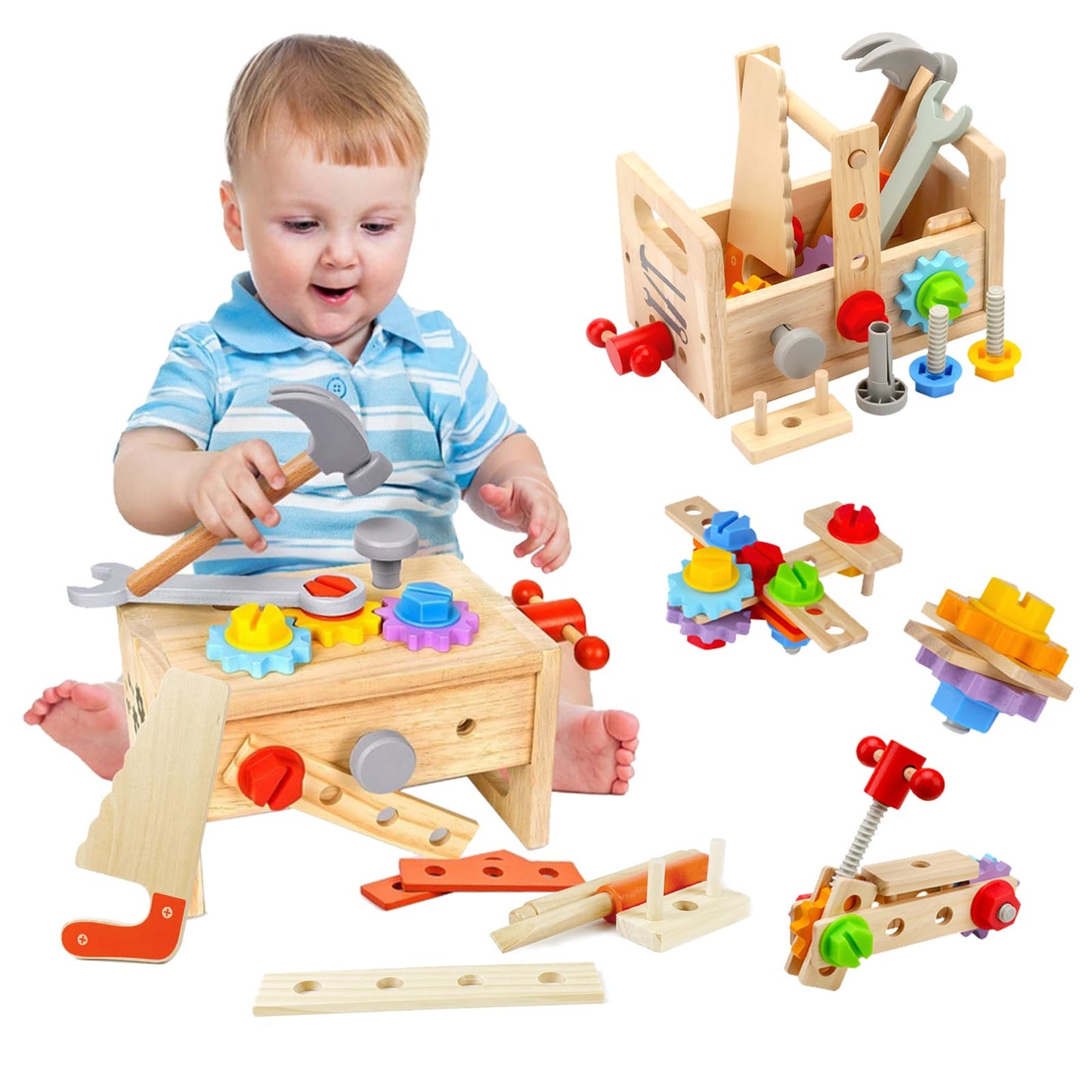 Wooden Kids Tool Set, 32-Piece Montessori Toy for Children Ages 2 3 4 5, Durable Skill-Building Activity Set to Enhance Creativity & Hand Coordination, Pretend Play Tool Kits