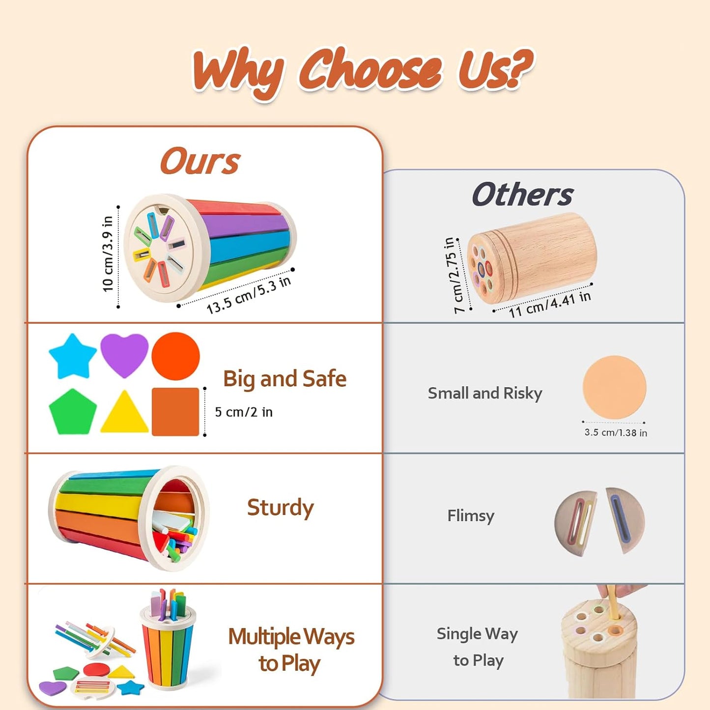 Montessori Toys for 1 2 3 years old, Toddlers Wooden Shape and Colour Sorting, Sensory Toy, Kids Travel Game for Airplane Car Journey, Fine Motor Skills, Cause and Effect Activities