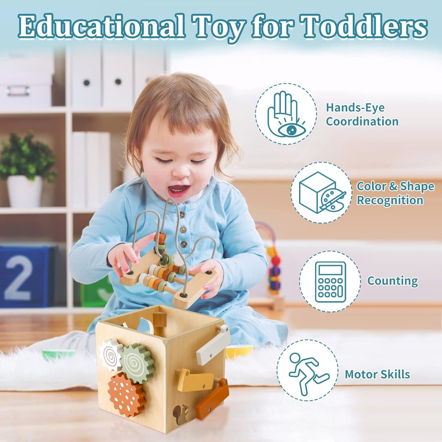 Montessori Toys for 1 2 3 4 years old, Wooden Activity Cube, Shape Sorter, Drop and Roll Toy, First Birthday Gifts for Bay Boy Girl, Toddler Fine Motor Skills, Educational Learning Activities