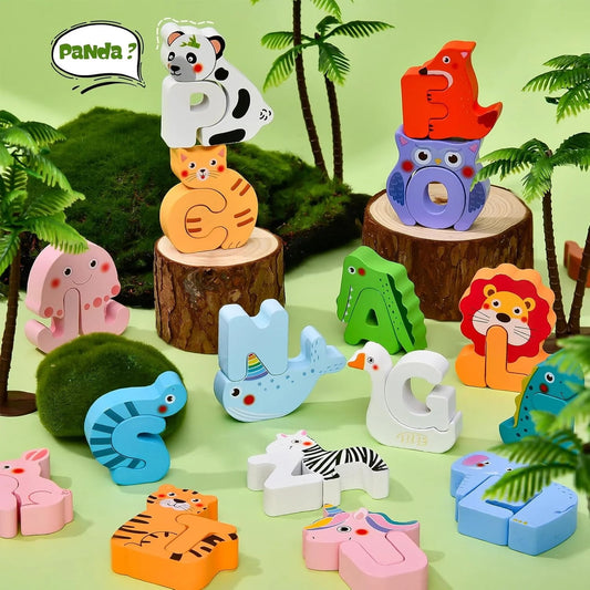 Wooden Alphabet Puzzles for Toddlers 1-3, ABC Puzzles with Spelling Board & Animals