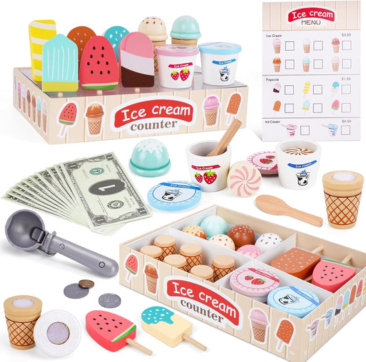Wooden Ice Cream Toys for Toddlers 3-5