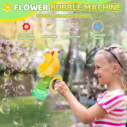 TOPLIVING Bubble Machine for Kids, Rechargeable Dancing Sunflower Bubble Maker
