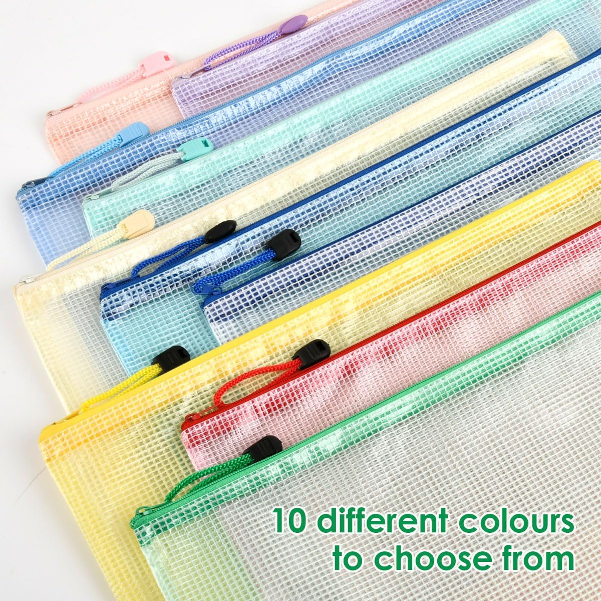 20 Pcs A4 Zip Wallets, 10 Colours A4 Clear Plastic Zip Wallets Folders