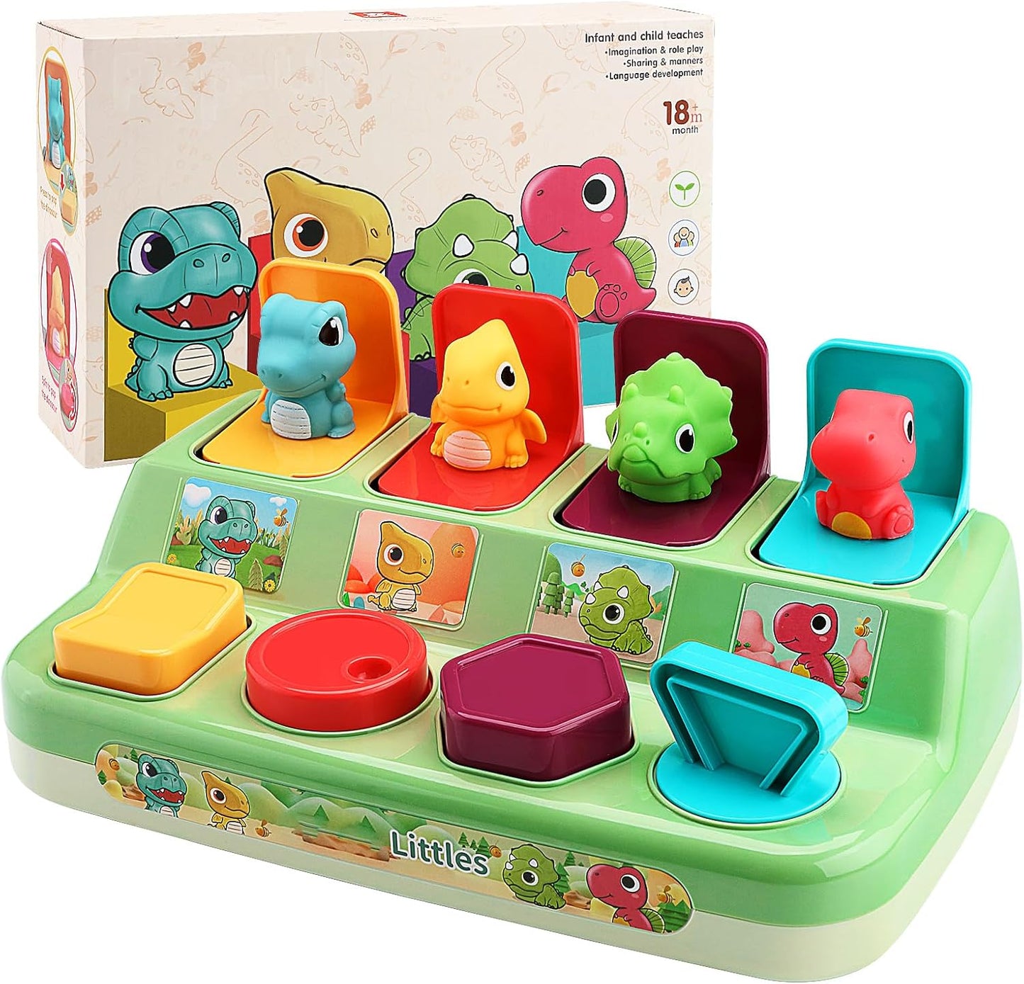 Pop Up Animals Toy for Toddlers 9-18 Months, Dinosaur Cause and Effect Toys for Babies 1 Year Old, Montessori Sensory Learning Fine Motor Skills Development Gift for Boys Girls (No Batteries)