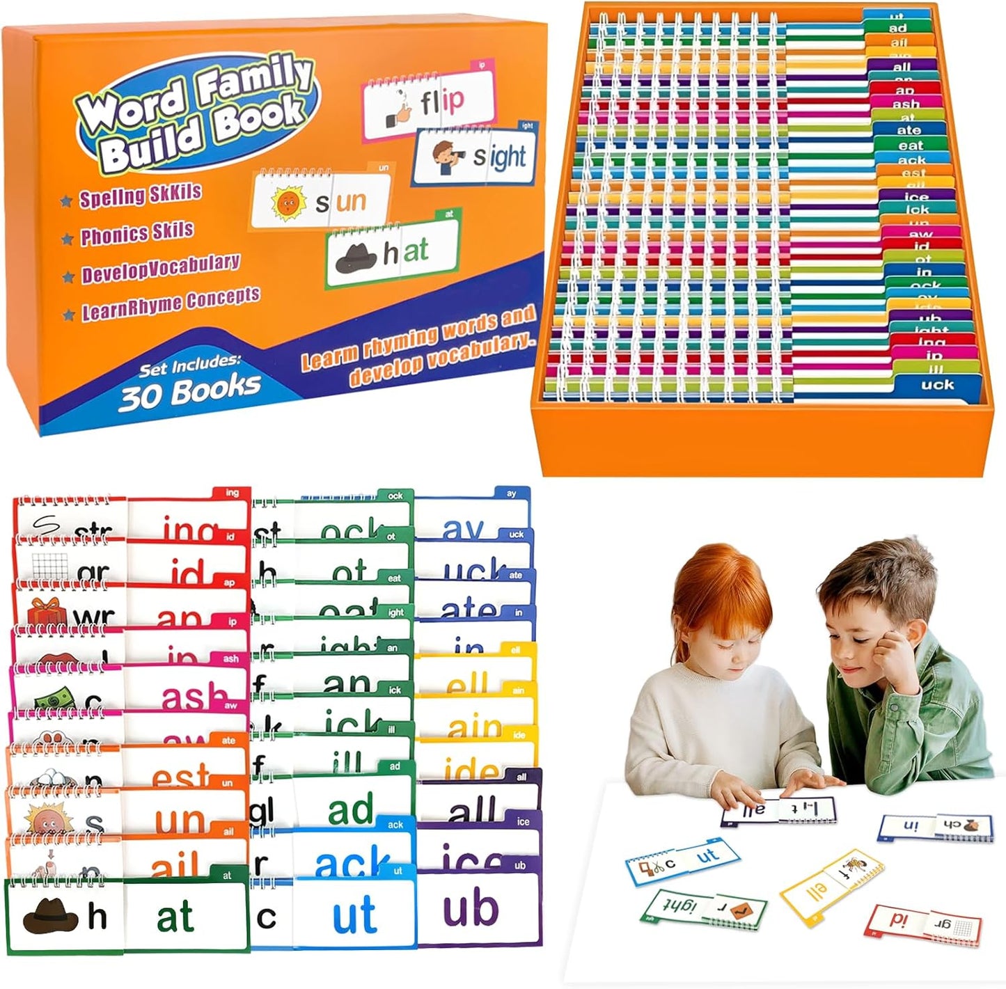 30 Read and Rhyme Flip Books,Word Families Flash Cards