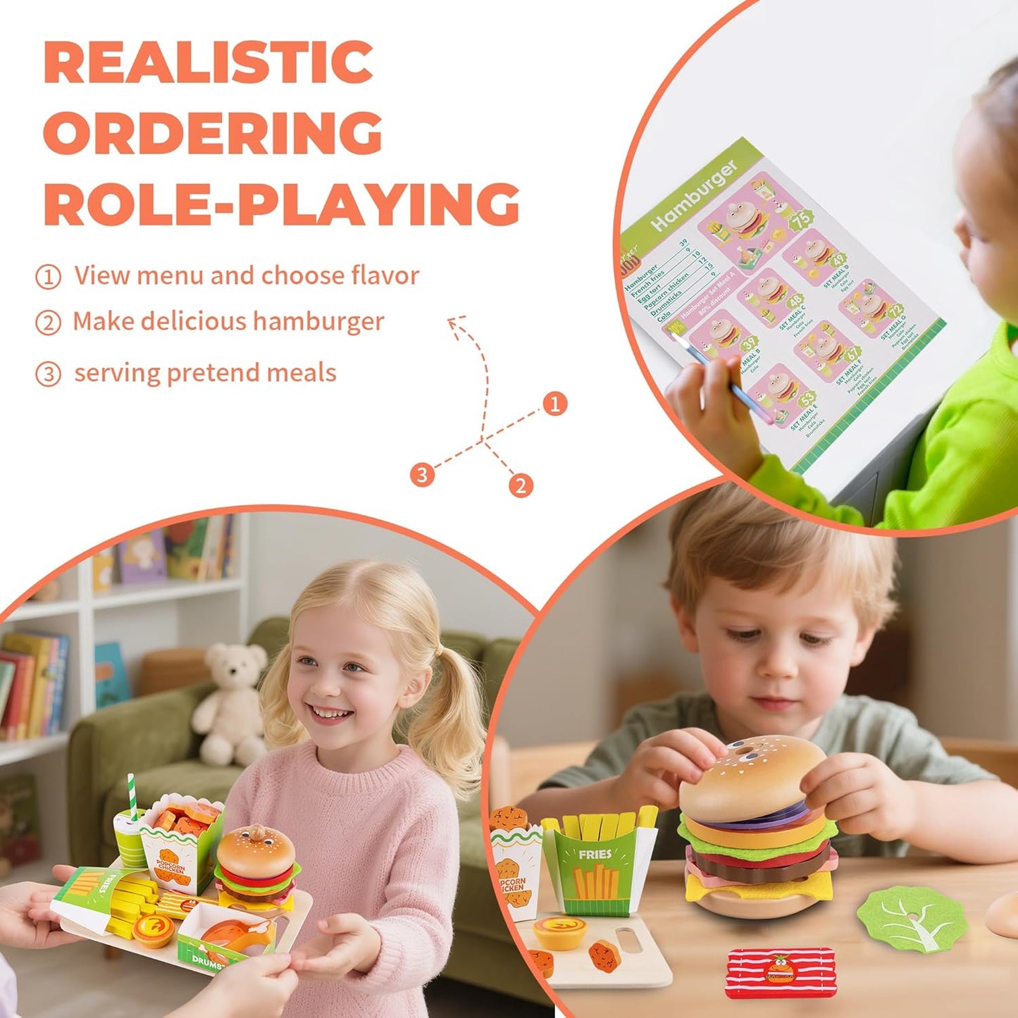 Montessori Toys Pretend Play Food Set for 3 4 5 Year Old