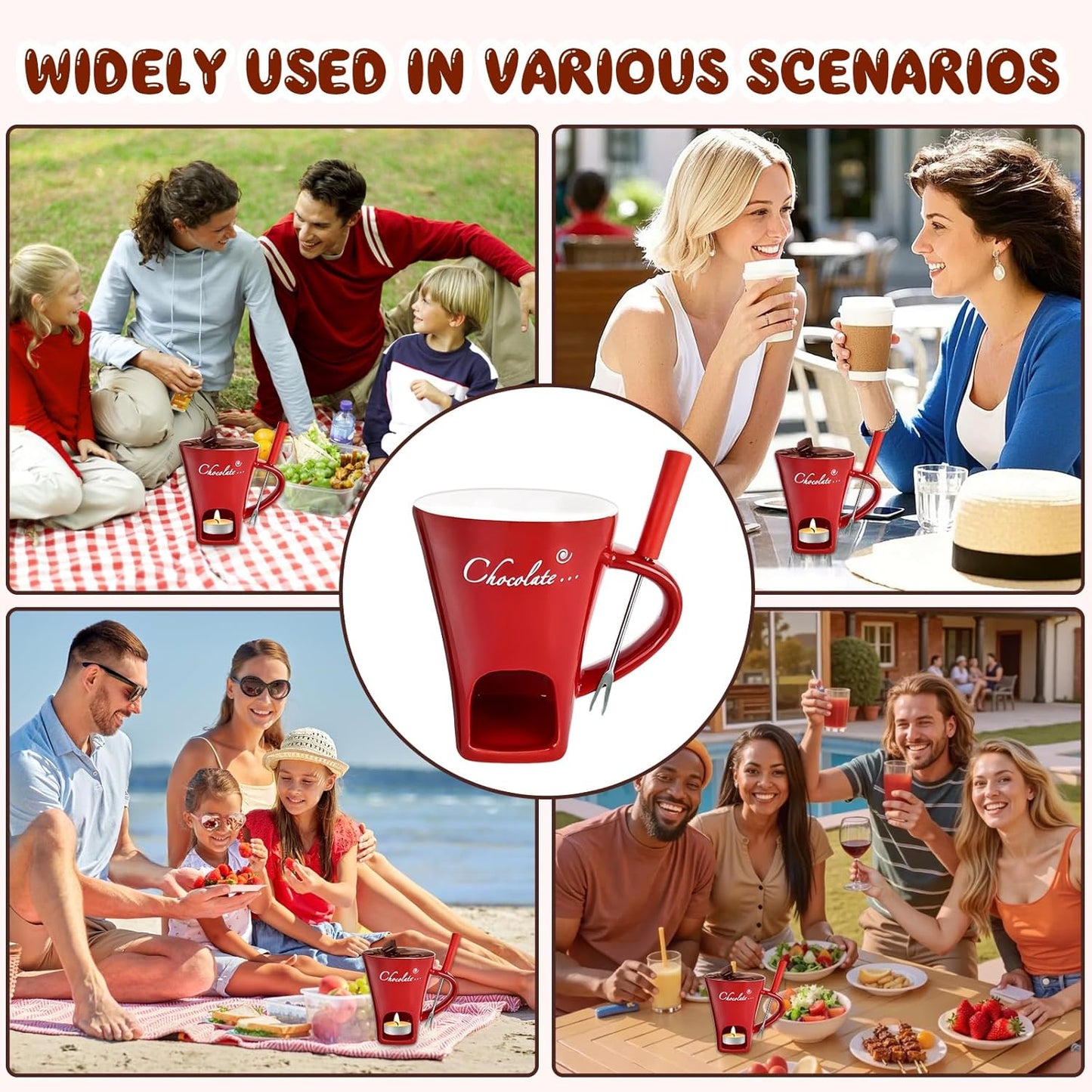 Chocolate Fondue Mug with 6pcs Candles 200ml Ceramic Chocolate Fondue Cup