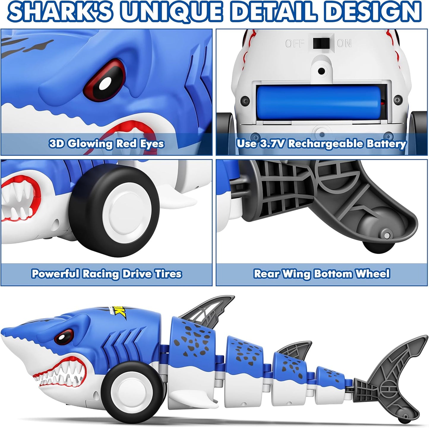 Remote Control Shark Car Toys for Kids,2.4GHz RC Cars Simulation Shark