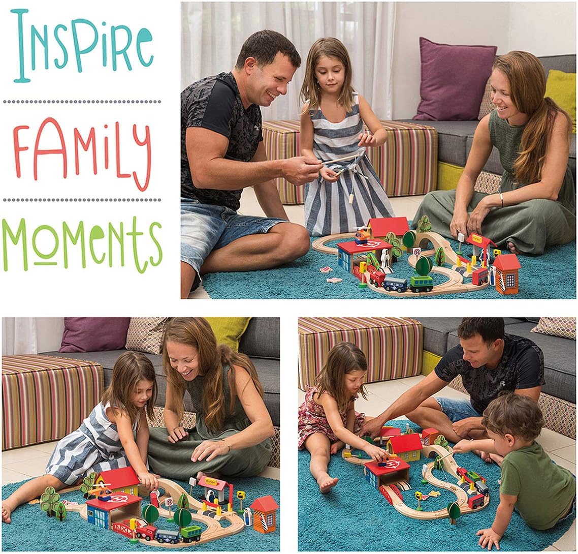Wooden Train Set - 69 Pieces Wooden Train Tracks & Trains
