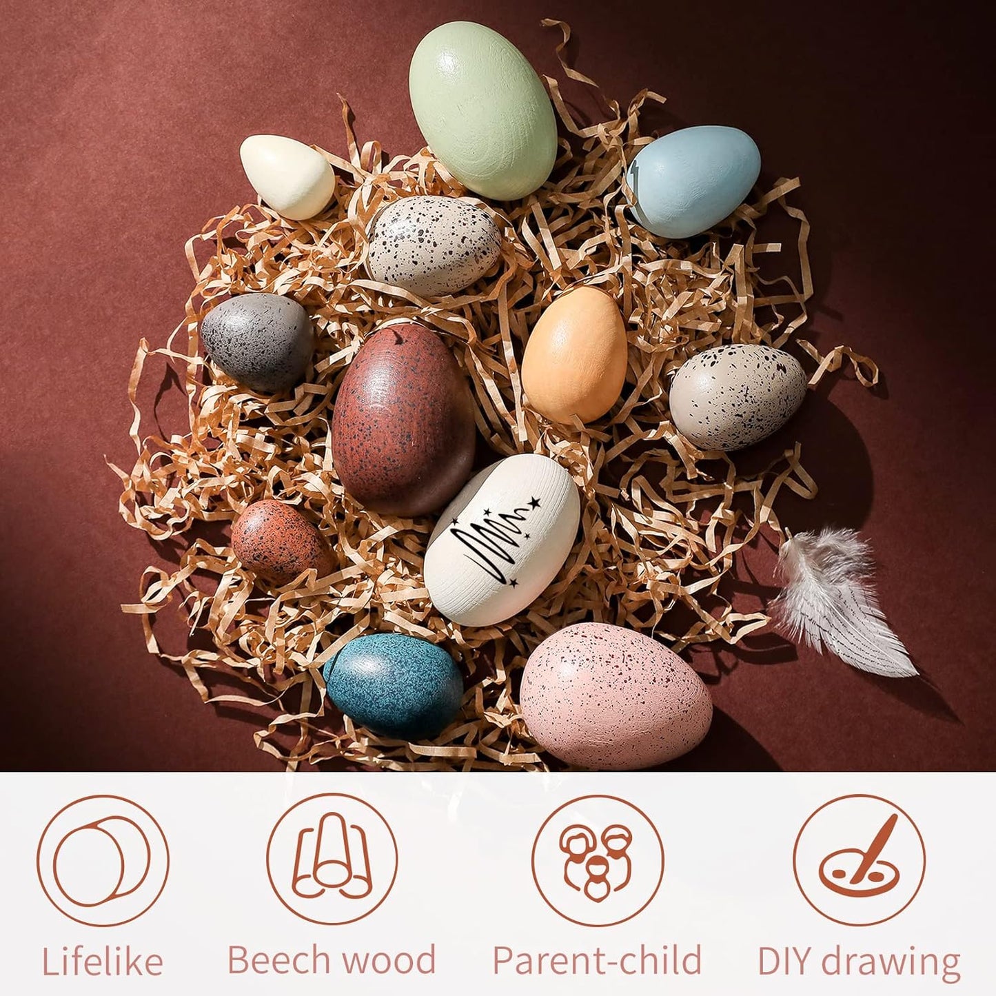 Wooden Easter Eggs Toys for Kids, Faux Easter Speckled Eggs DIY Art