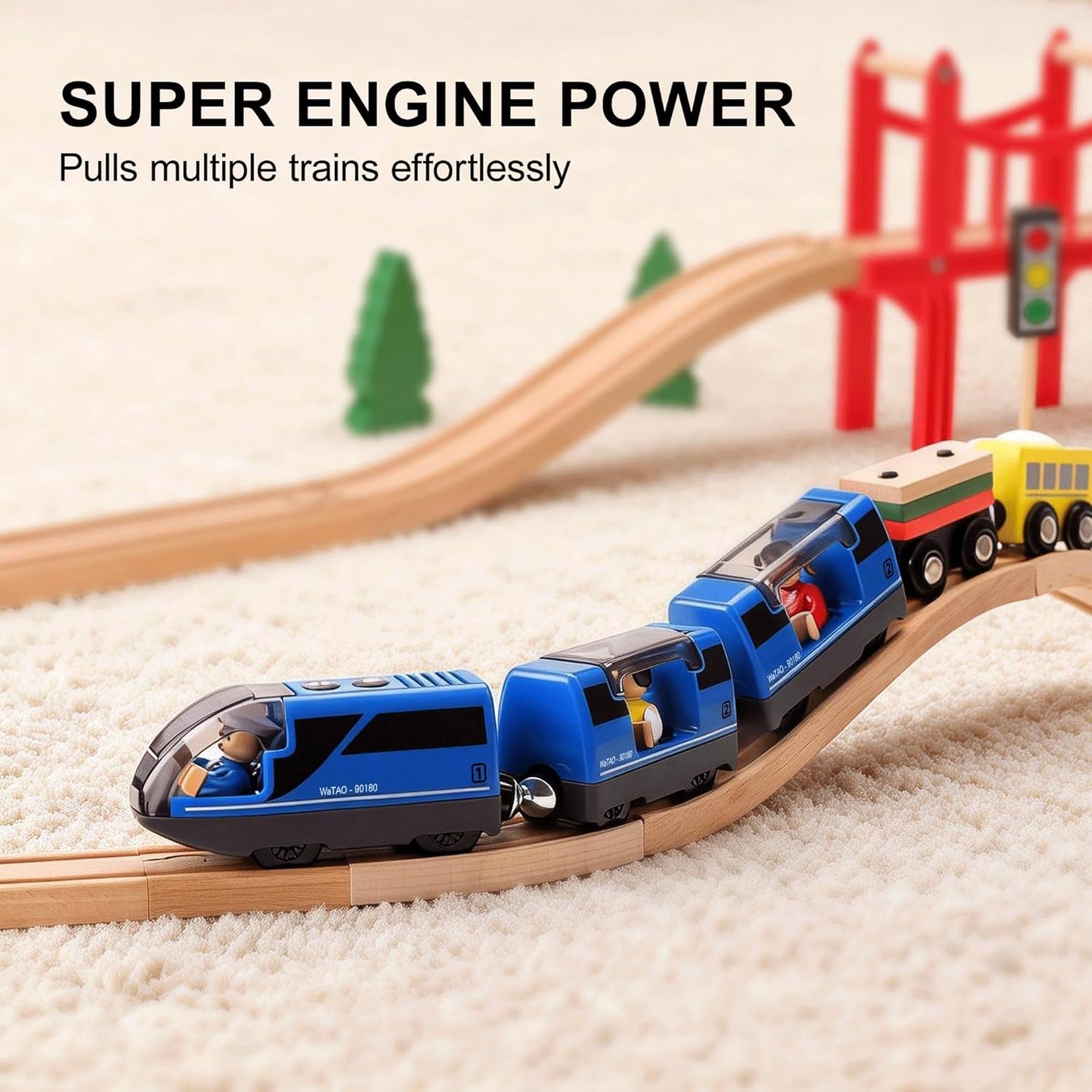 Motorized Train for Wooden Track, Electric Train with Magnetic Connection