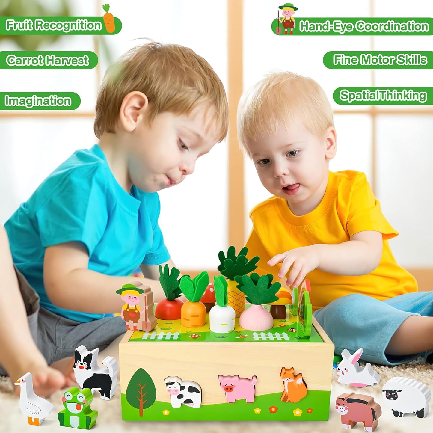 Montessori Toddler Wooden Toys for 1 2 3 Year Old Boys Girls,Wooden Farm Educational Toys,1st Birthday Gifts for Baby Boys Girls,Sensory Toddler Toys for 1 2 3 Year Old