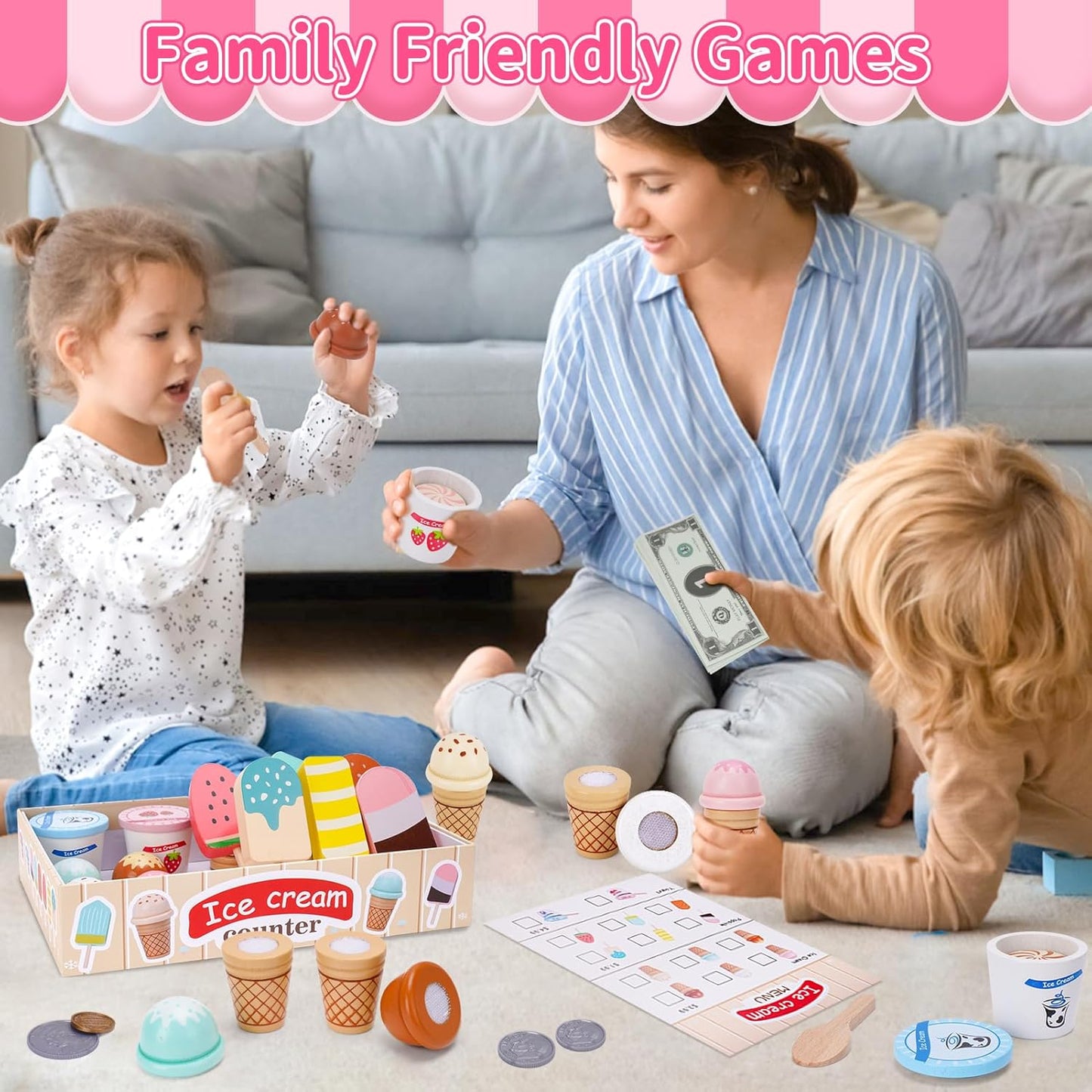 Wooden Ice Cream Toys for Toddlers 3-5