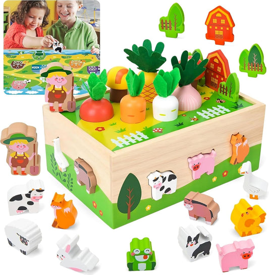 Montessori Toddler Wooden Toys for 1 2 3 Year Old Boys Girls,Wooden Farm Educational Toys,1st Birthday Gifts for Baby Boys Girls,Sensory Toddler Toys for 1 2 3 Year Old