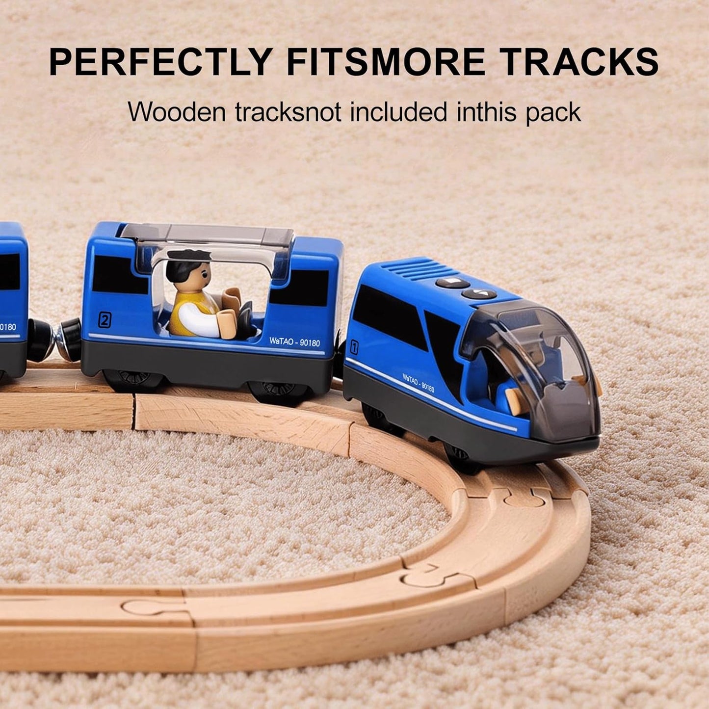 Motorized Train for Wooden Track, Electric Train with Magnetic Connection