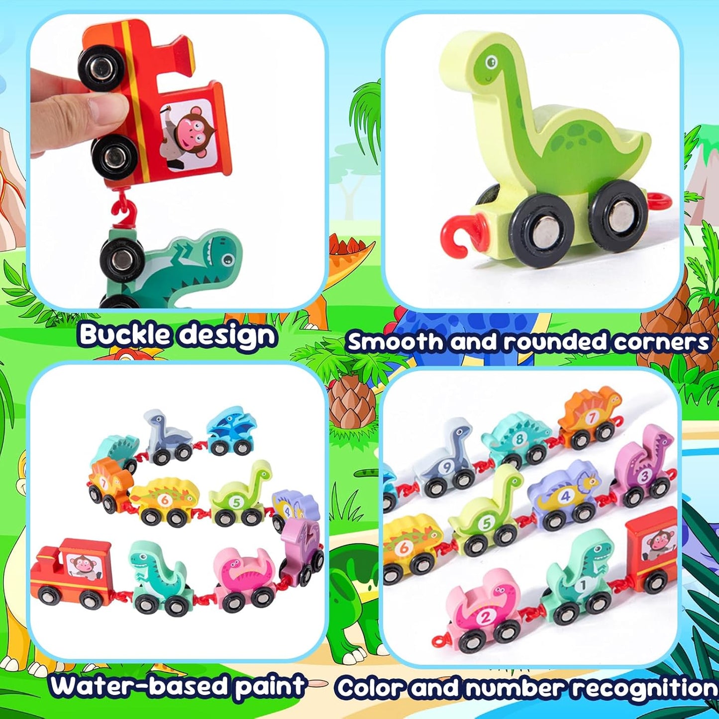 Montessori Wooden Dinosaur Train Set