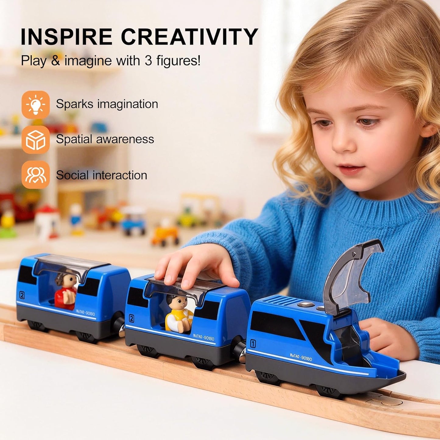 Motorized Train for Wooden Track, Electric Train with Magnetic Connection