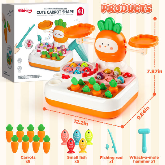 TOPLIVING Montessori Toys for 1 Year Old,Balance Scale for Kids with Whack A Mole Game,Carrot Harvest Game,Fishing,Preschool Learning Toys,Baby Toys Gift for 1 2 3 Years Old Boys & Girls