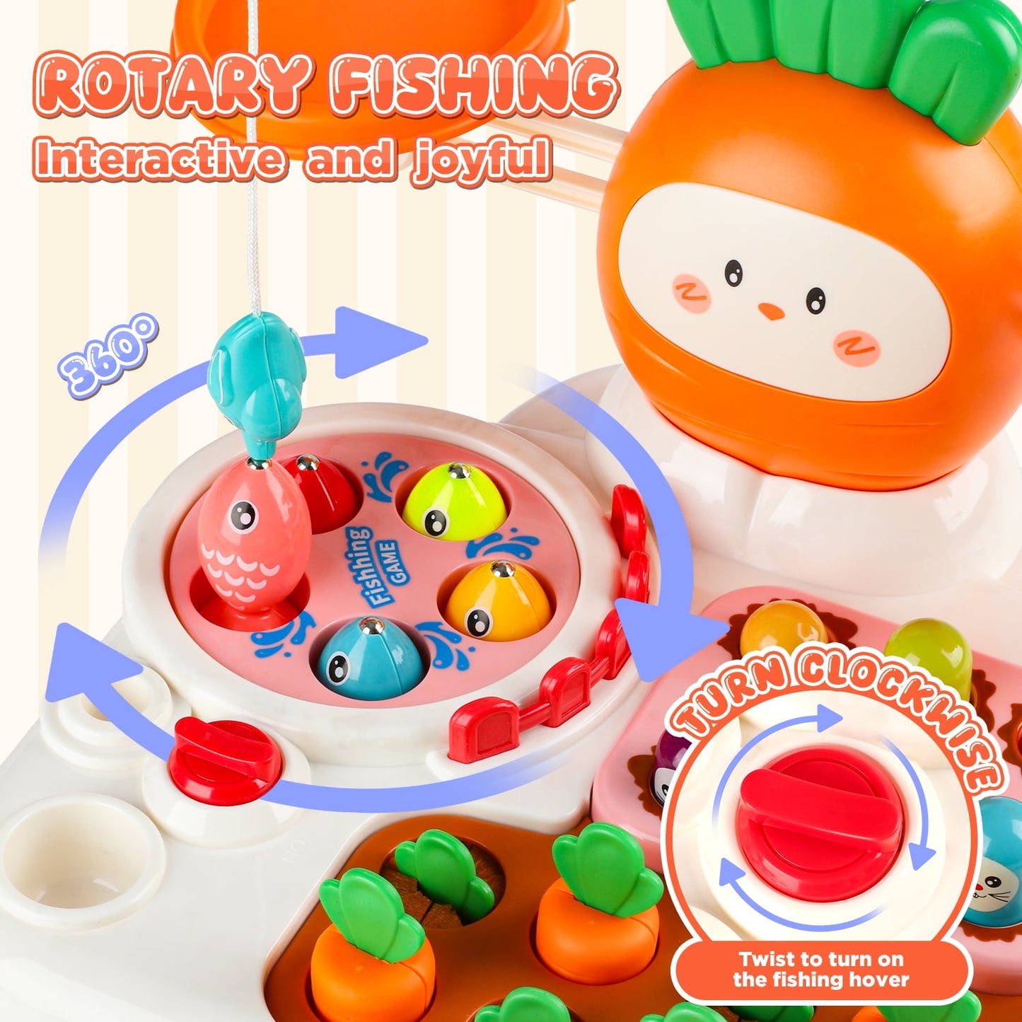 TOPLIVING Montessori Toys for 1 Year Old,Balance Scale for Kids with Whack A Mole Game,Carrot Harvest Game,Fishing,Preschool Learning Toys,Baby Toys Gift for 1 2 3 Years Old Boys & Girls