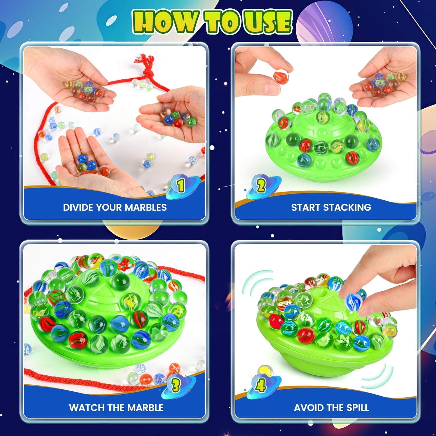 Marble Balance Board Game with 60 Glass Marbles & Storage Base