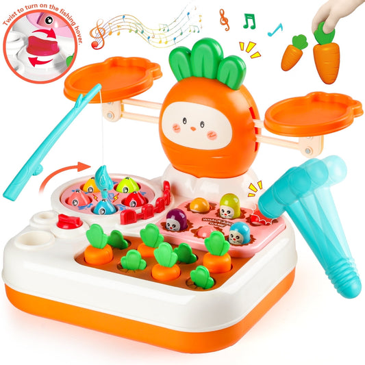 TOPLIVING Montessori Toys for 1 Year Old,Balance Scale for Kids with Whack A Mole Game,Carrot Harvest Game,Fishing,Preschool Learning Toys,Baby Toys Gift for 1 2 3 Years Old Boys & Girls