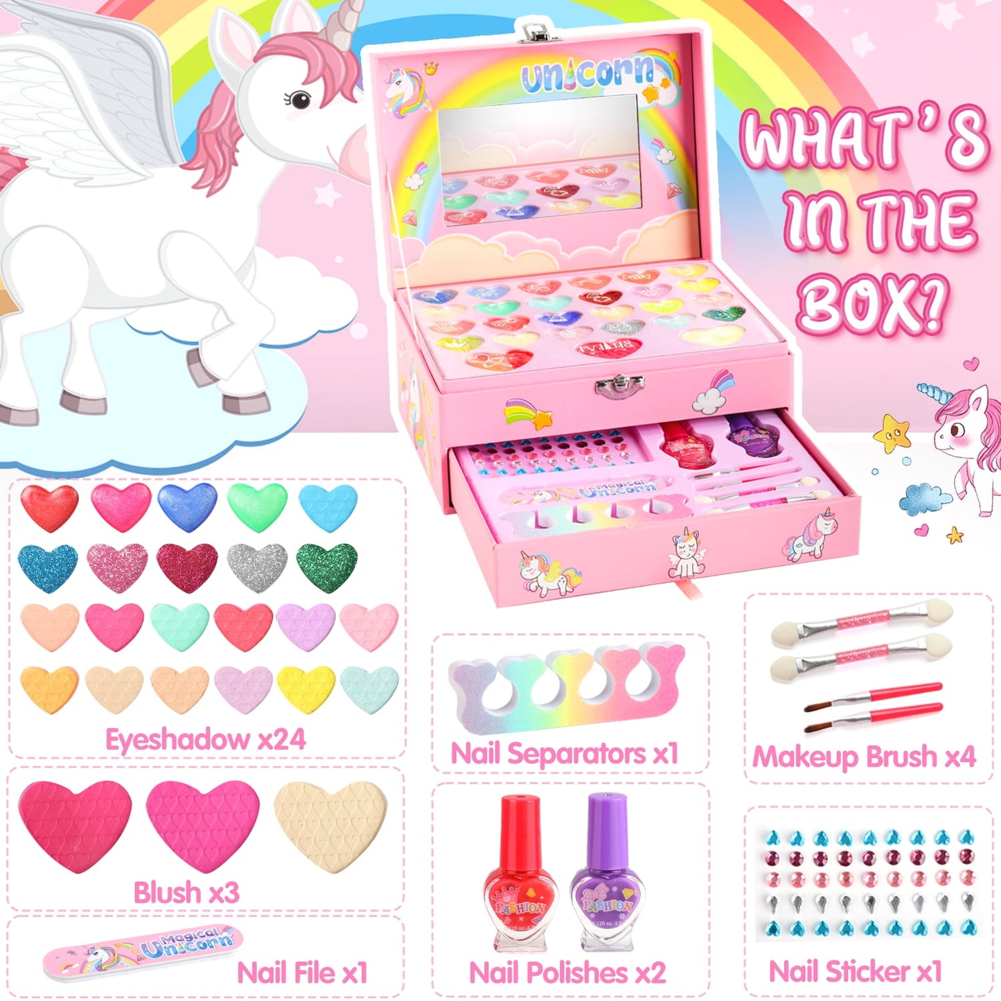 Kids Makeup Kit for Girls,36PCS Girls Unicorn Makeup Kit