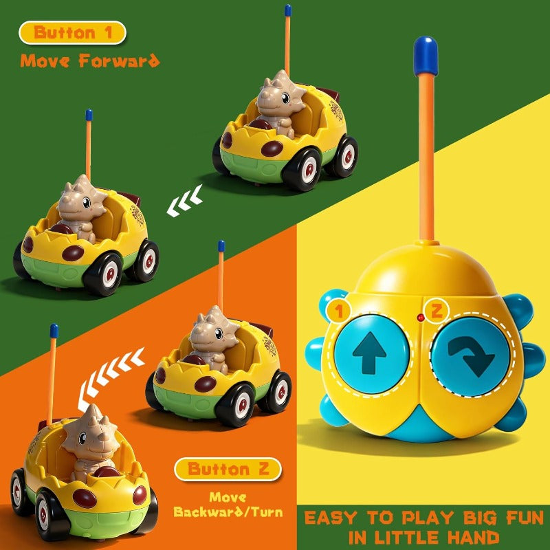 2-Pack Remote Control Dinosaur Car Toys for Toddler Ages 18+ Months