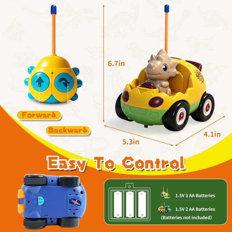 2-Pack Remote Control Dinosaur Car Toys for Toddler Ages 18+ Months