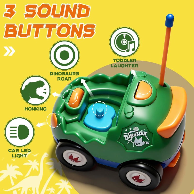2-Pack Remote Control Dinosaur Car Toys for Toddler Ages 18+ Months