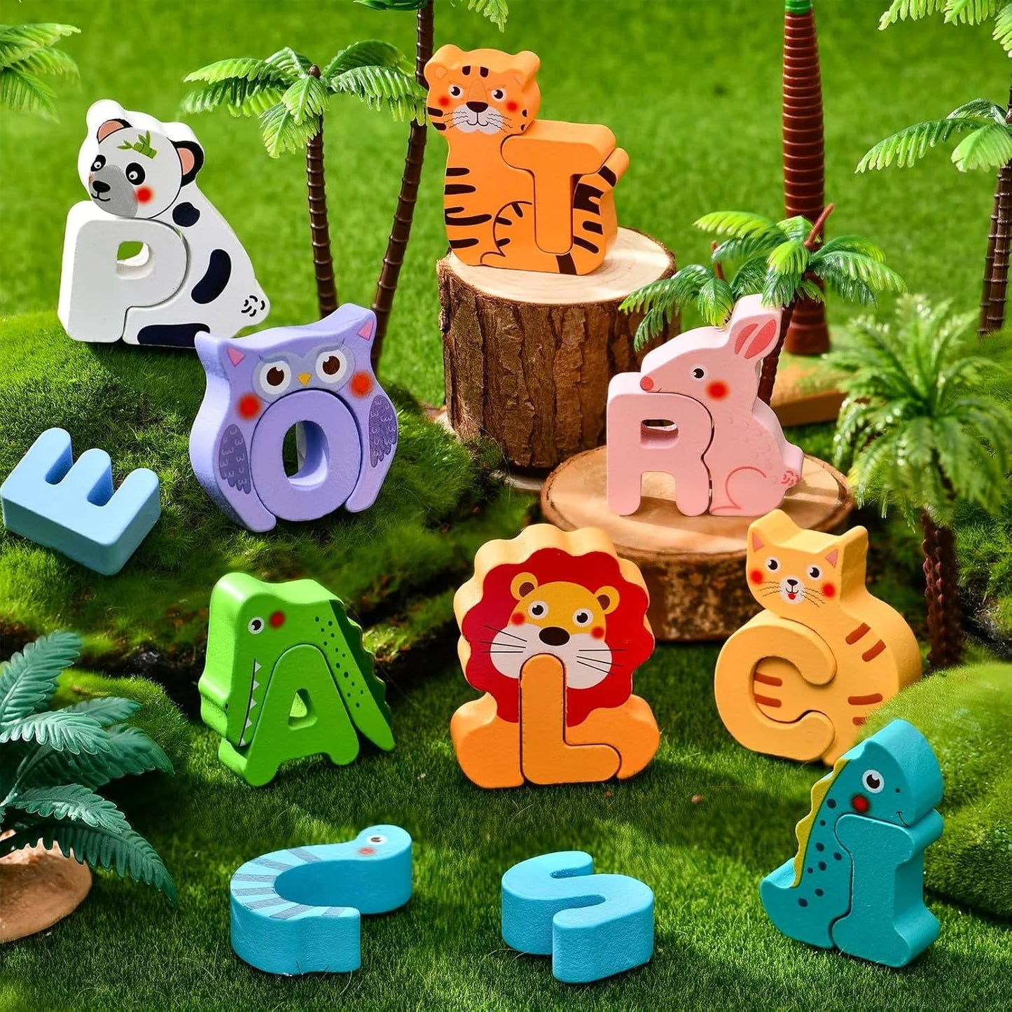 Wooden Alphabet Puzzles for Toddlers 1-3, ABC Puzzles with Spelling Board & Animals
